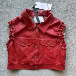 NWT MS Station Kids Red Faux Leather Cropped‎ Ruffle Vest Jacket 8–10Y Italian